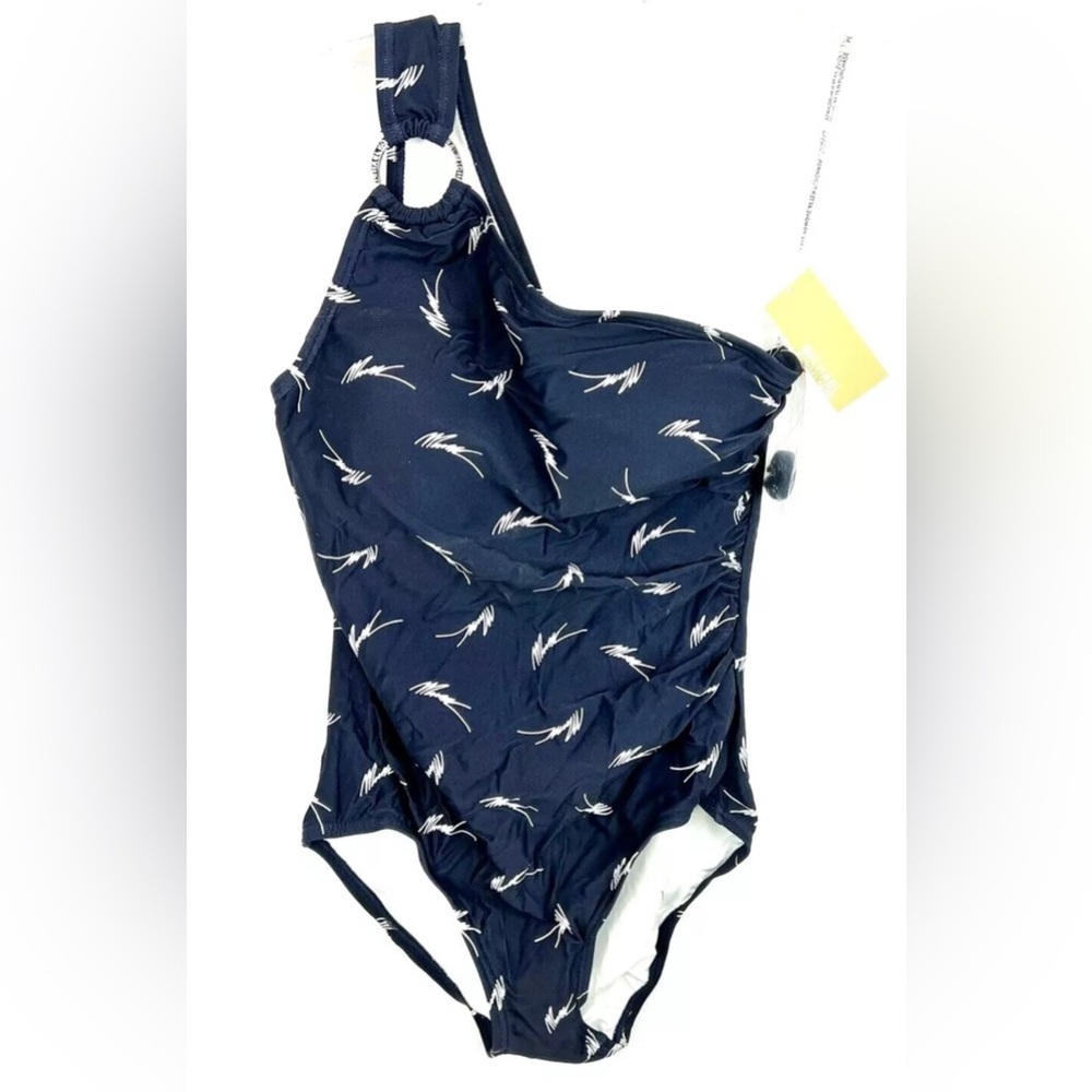 Michael Kors Womenβs Navy Blue One Shoulder One Piece Swimsuit Size 12